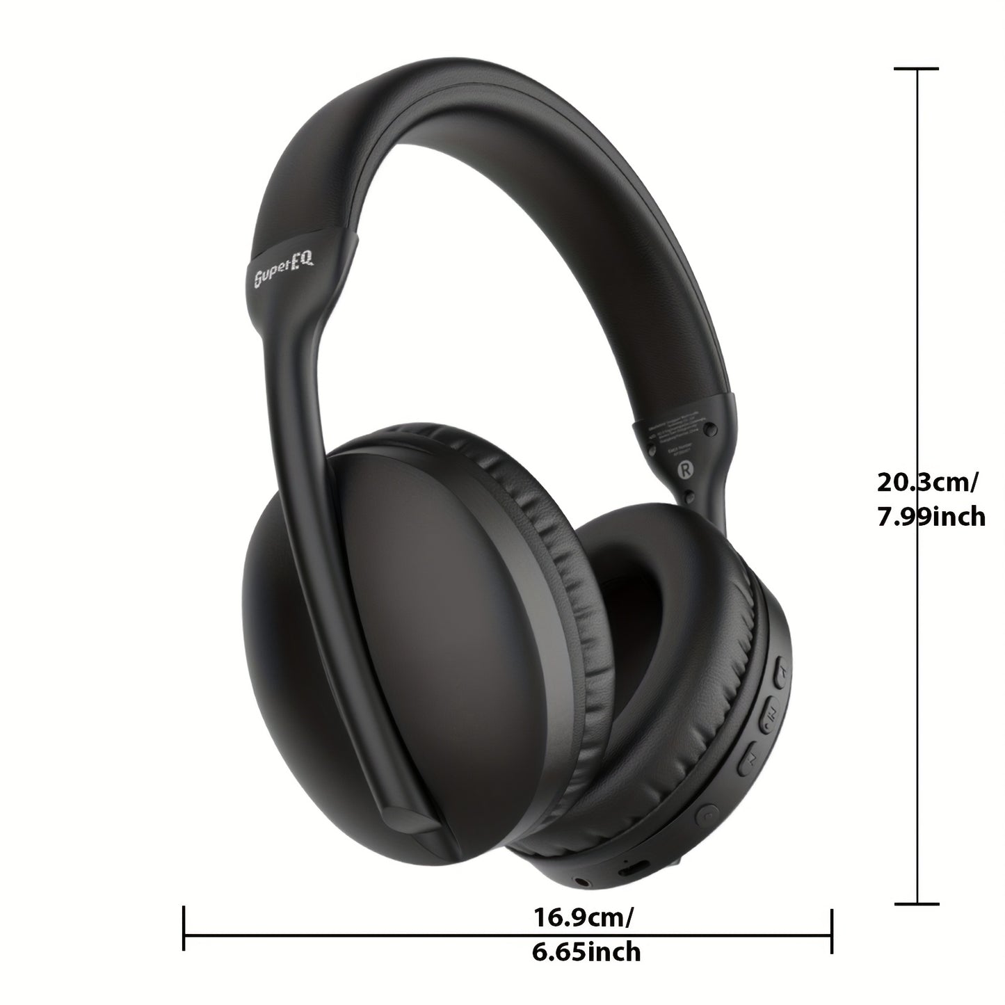 SuperEQ S6001 Wireless Wireless 5.3 Over-Ear Headphones with Active Noise Cancelling, HiFi Stereo Sound, FM Radio, SD/TF Card Player, 20H Playtime, USB-C, Compatible with PC/Mobile/Desk Phones - for Gaming, Travel, Commute - Black, Commute Music, Ergonom