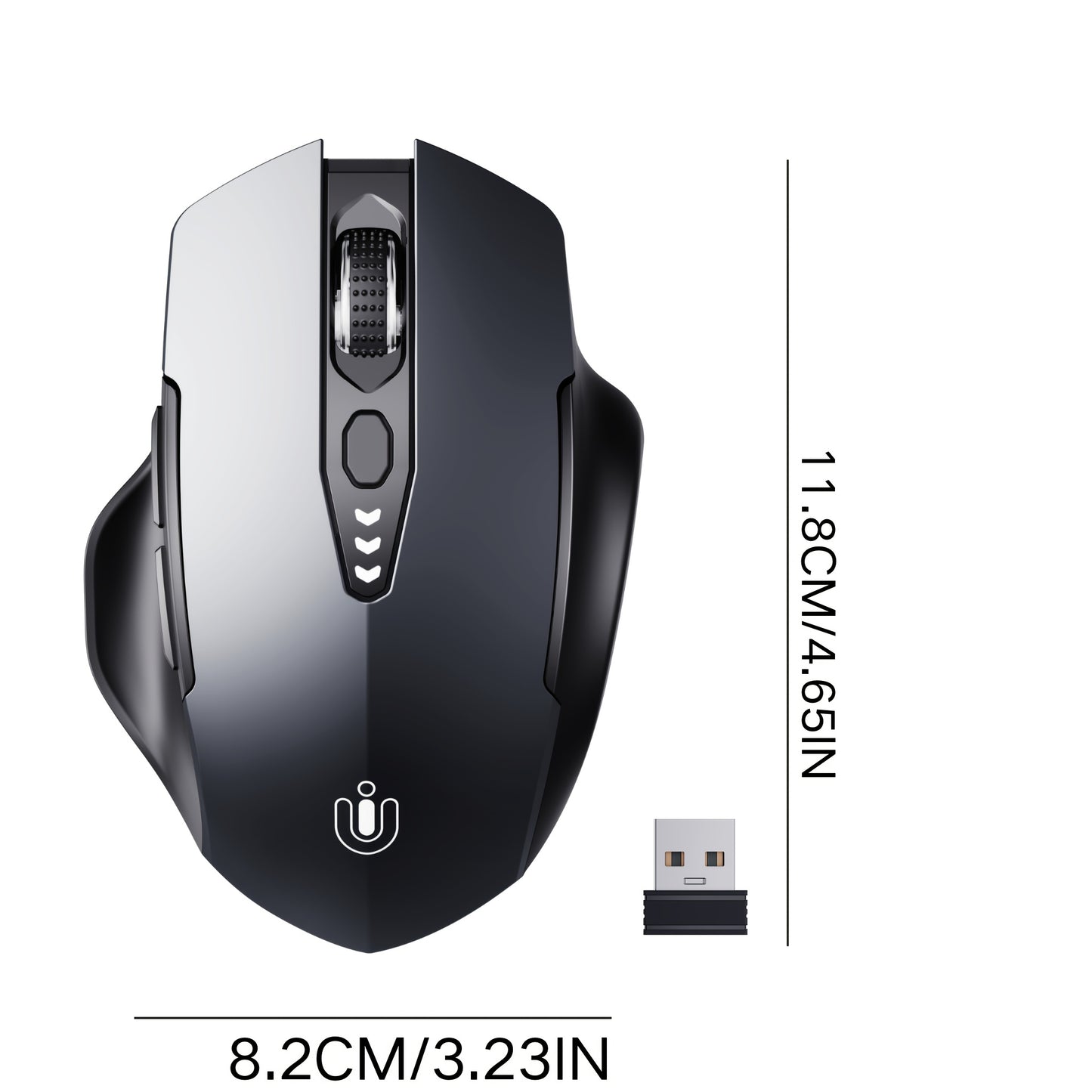 2.4GHz Ergonomic Wireless Mouse, USB-C Charging, Quick Side Buttons, Battery Indicator, Sleek White for Office & Study