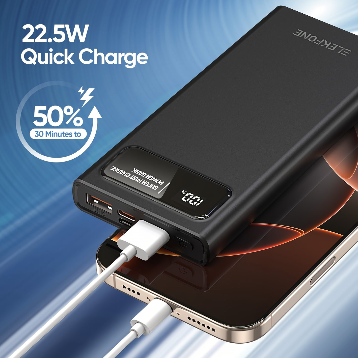 10000mAh 22.5W Fast Charging Power Bank, Ultra-Thin and Lightweight, PD 3.0 USB-C Input/Output, Compatible with Mobile Phones and Tablets