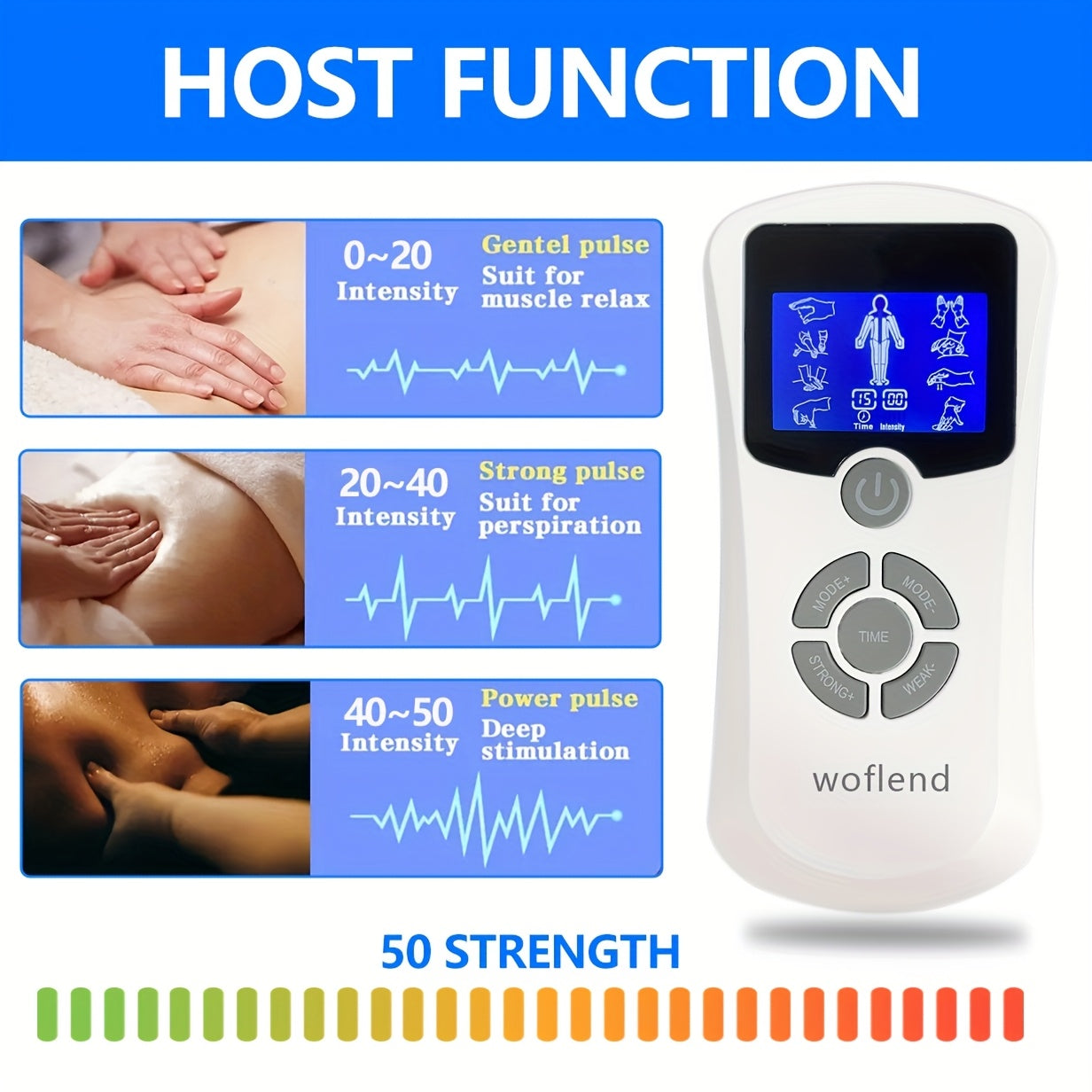 TENS Device, EMS Massager, TENS Muscle Stimulator, Rechargeable Device with 8 Modes & 50 Intensity Levels, Timer Function & Mode Adjustment & Intensity Adjustment & Dual-Channel Device, Home Leisure, Office Use, Muscles, Holiday Gift