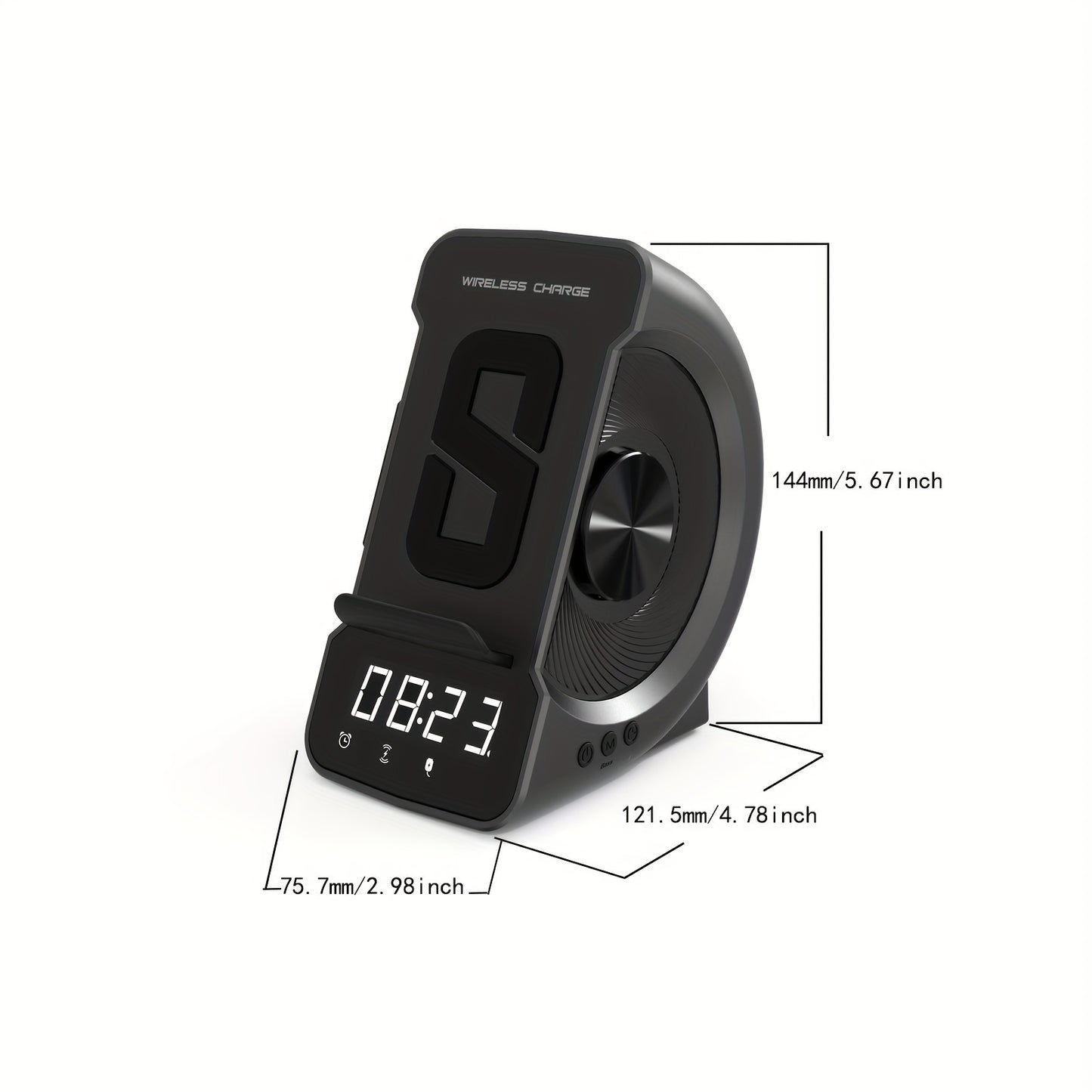 3-in-1 Portable Speaker, Phone Stand & Alarm Clock with Wireless Wireless Charging - USB Rechargeable, Black Modern Design, Perfect Gift for Boyfriend or Father