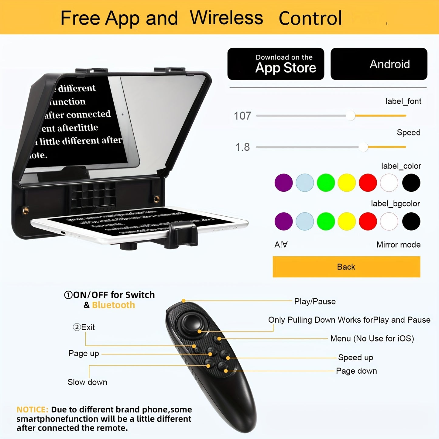 INMEI Teleprompter with Wireless Remote for iPad/Tablet/Smartphone - Supports Up to 27.94cm Screens, Wide Angle Lens, Adjustable Mounting Bracket & Durable Portable Case for Live Streaming, Video Recording, Teleprompter for Tablet, Professional Streaming