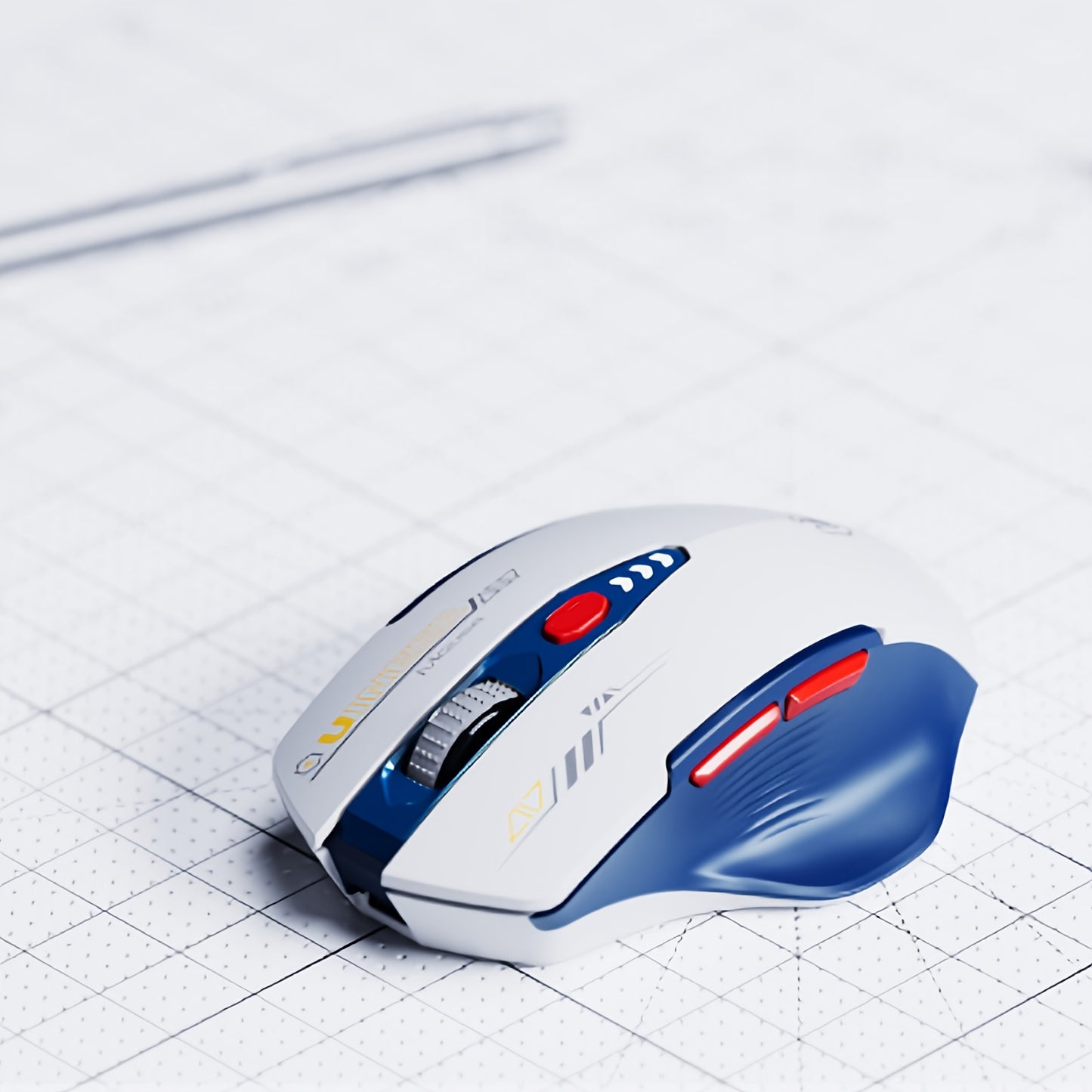 UINEER Ergonomic Wireless Mouse - Tri-Mode Rechargeable (BT 4.0, 5. White & Blue, Visible Battery Display, 6 Buttons, Durable Click, Rechargeable Lithium Battery, Type-C Charging, Ideal for Office & Study