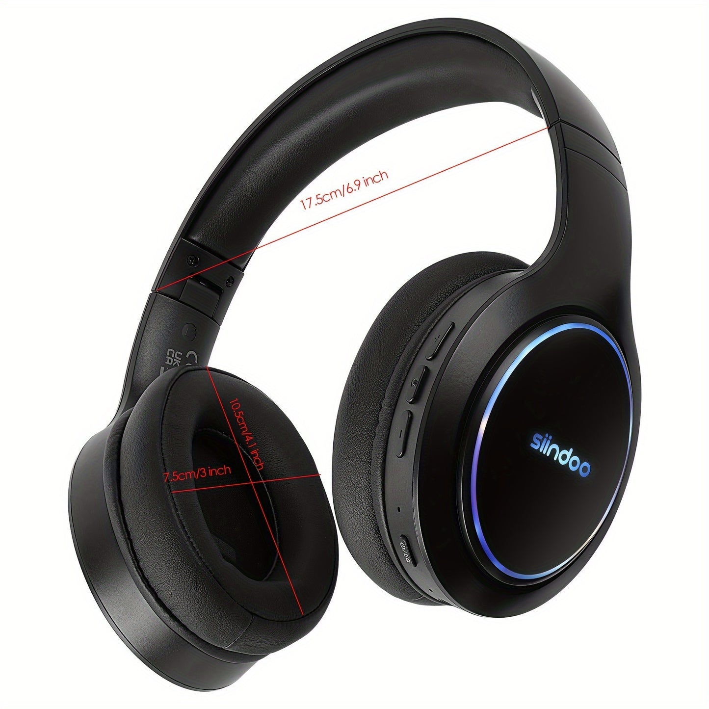 Siindoo Wireless Headphones, 120H Playtime Headphones Wireless with 3 EQ Modes, RGB Lights, Hands-Free Calls, Over Ear Headphones for Travel, Home, Office, Cellphone and PC