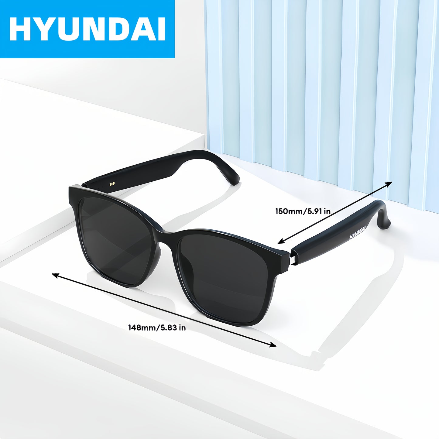 HYUNDAI AI Smart Glasses - Real-Time Translation, Voice Assistant, Multilingual Communication, Rechargeable Lithium Battery, Wireless, USB Charging, Non-Waterproof, Plastic Frame, Ideal for Calling and Communication, Communication Device|Modern Communica