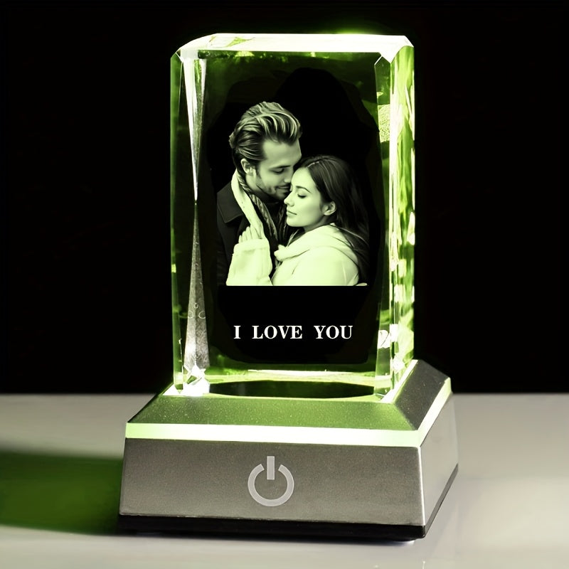 1pc Photo Customized Crystal Glass Ornament with Engraving and Touch Lamp Holder for Bedroom, Living Room, Office, Home Decoration, Indoor Statue Lamp, Night Light, Valentine's Day, Mother's Day, Graduation Season, Christmas, Thanksgiving, Birthday Gift