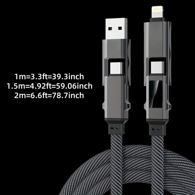Macha Zinc Alloy 240W MAX 5A 4-in-1 High-Speed Charging Data Cable with Real-Time Digital Display, Compatible with Samsung, S23, S21, One Plus, Mi 13, Huawei, OPPO, iPhone Series - Data Transfer Support, Matte Finish, USB Charging, Male to Male Connector