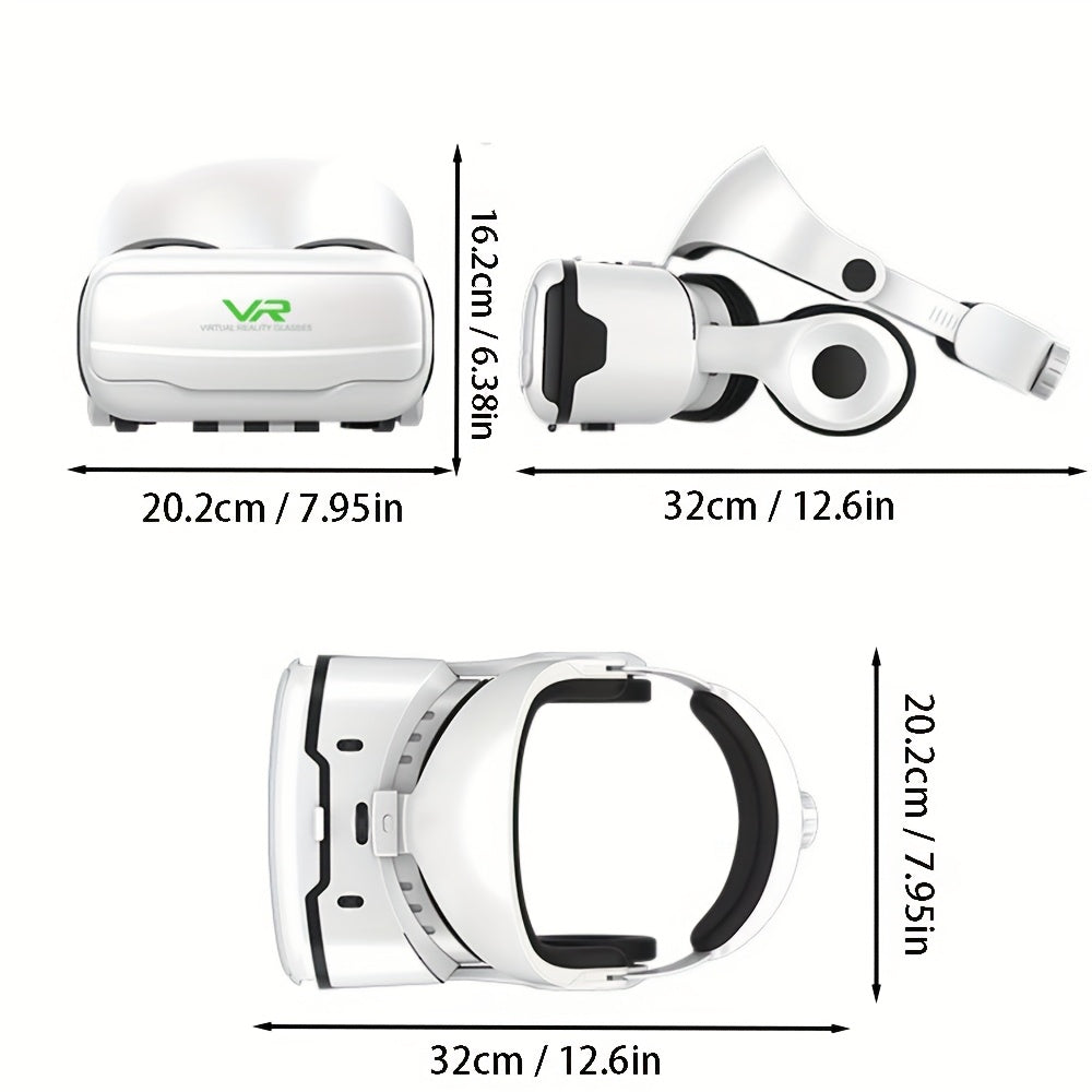 VR Headwear 3D Virtual Reality Glasses with Detachable Design, 11.94-16.59cm Mobile Phone Screen Support, Myopic Naked Eye Viewing, Multi-Function Buttons & Telescopic Headband for Gaming & Virtual Reality Immersive Experience, Headset for Gaming, Headba