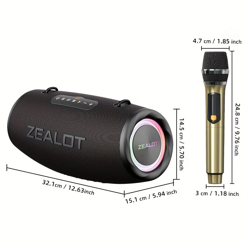 ZEALOT S87m Portable Wireless Speakers with Two Wireless Karaoke Microphones, Dual Pairing. Shoulder strap for Outdoor, Long Battery Life, 24 Hours Playtime Loud Stereo, Booming Bass, Ideal for Home Karaoke and Singing