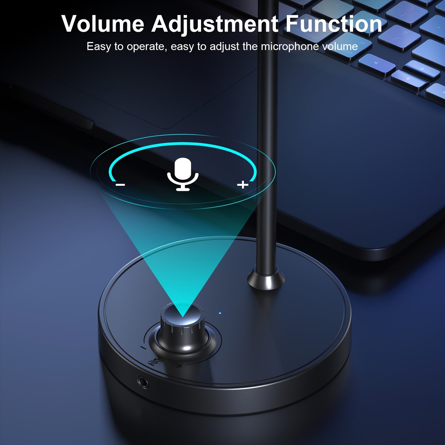 AOKEO USB Desktop Condenser Microphone with One-Button Recording/Mute, Volume Control, USB-C Connectivity for PC, Laptop, Video Conferencing, Gaming, and Live Streaming - Sleek Black Design, Desktop Recording | Stable Microphone | Flexible Neck Design