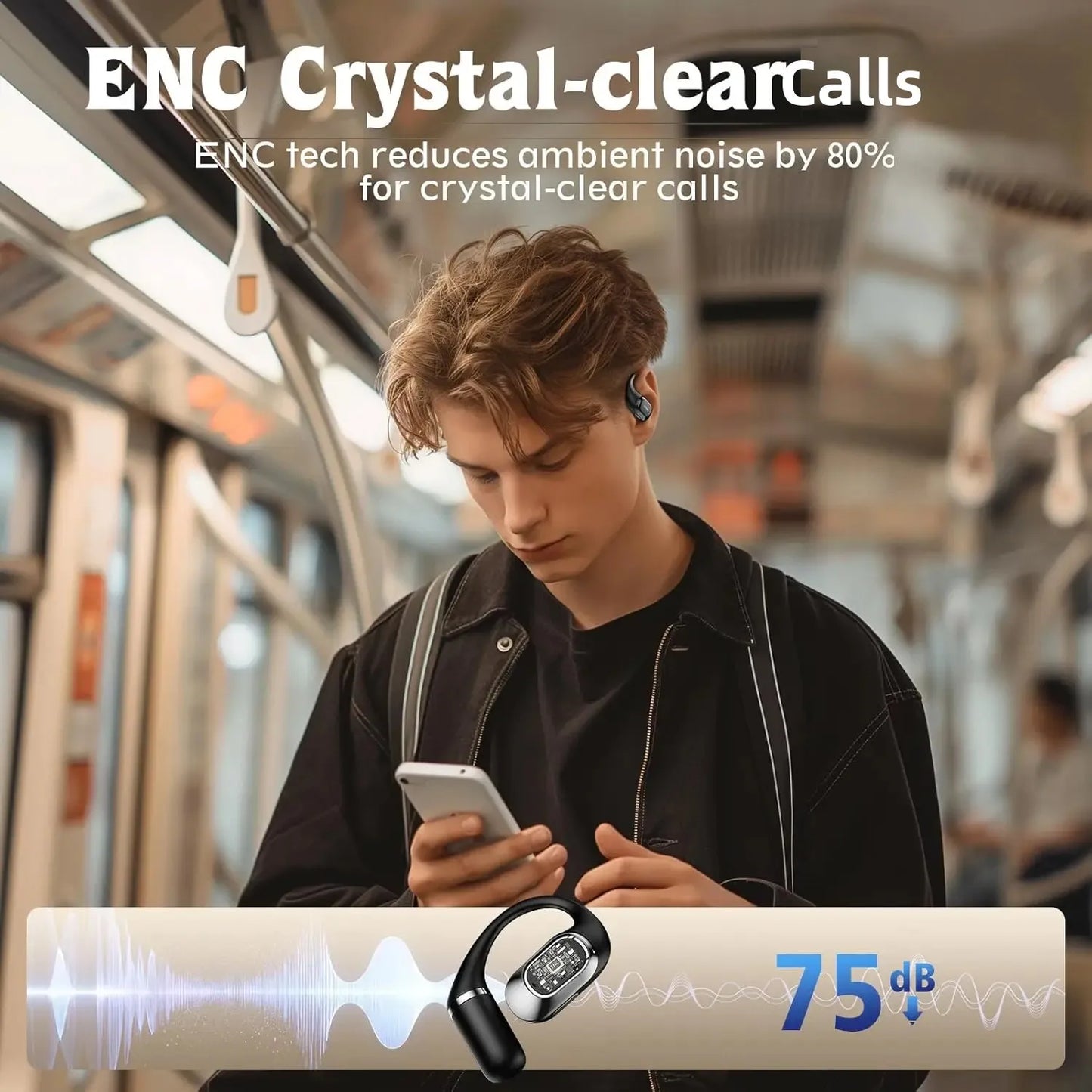 Ohayo Open-Ear Earphones Ear Hooks Wireless Bluetooth 5.4 Headphones IPX6 Waterproof Air conduction Sports Earbuds TWS with Mic