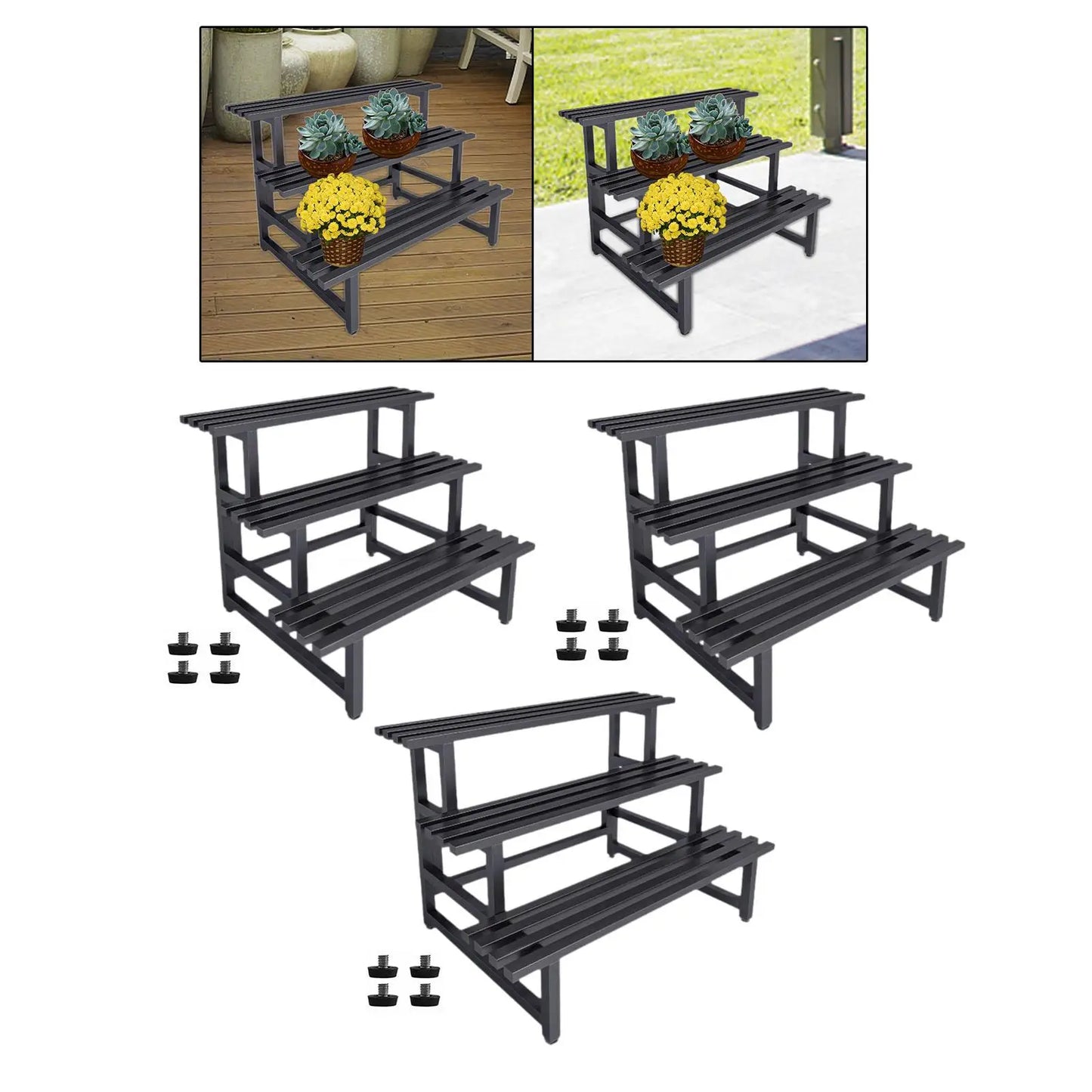 Metal Plant Stand Black Freestanding Stable 3 Tier Planter Display Shelf for Office Balcony Indoor Outdoor Garden Flower Store