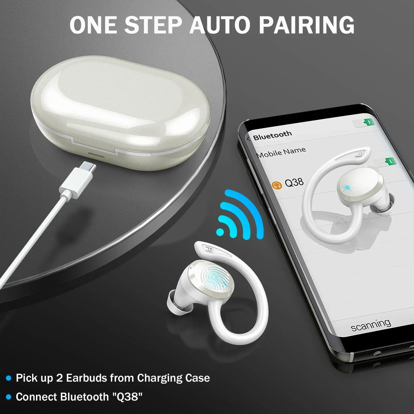 Wireless Earbuds, Bluetooth 5.3 Earbuds Stereo Bass, in-Ear Noise Cancelling Mic, Earphones IP7 Waterproof Sports, 40H Playback.