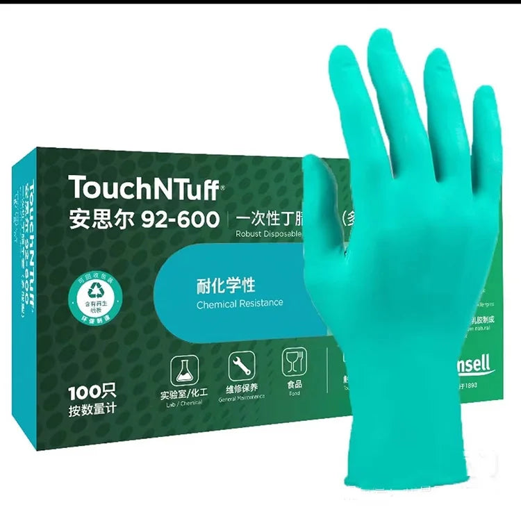 TouchNTuff®92-600 Ansell Green Nitrile Gloves(Single box) Chemical Resistance Powder Free All-round Chemical Splash Protection