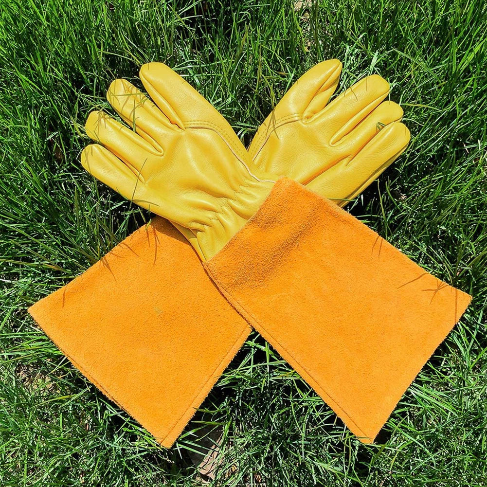 1 Pair Long Thorn Proof Gardening Gloves Breathable Leather Working Mitten with Forearm Protection Floral Gauntlet for Women Men