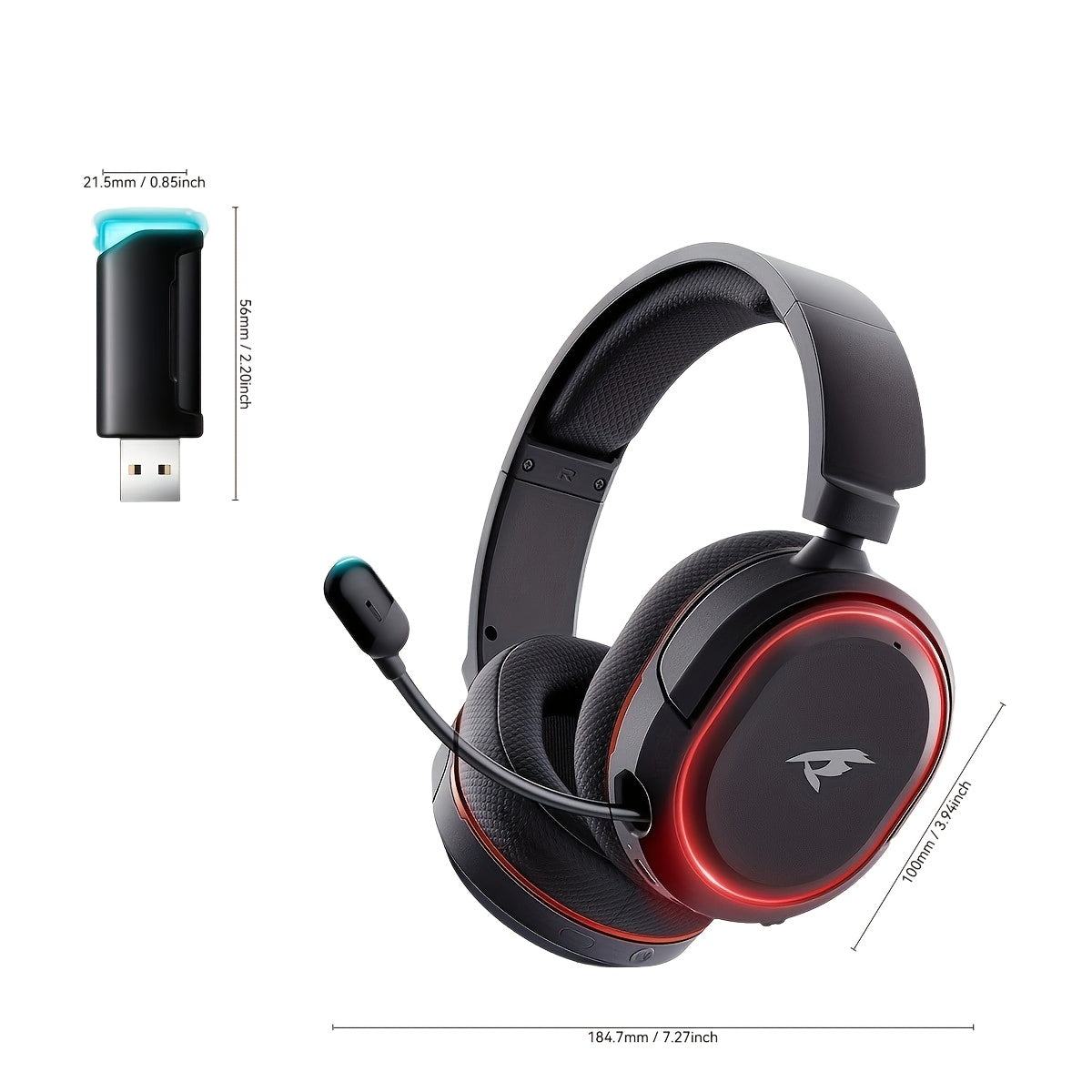 Wireless Gaming Headset with 7.1 Surround Sound, 2.4GHz USB Wireless Gaming Headphones, 100H Battery, Wireless 5.4, ENC Noise Canceling Mic, RGB Light, Wireless Headset for PC PS5 PS4 Mac Switch