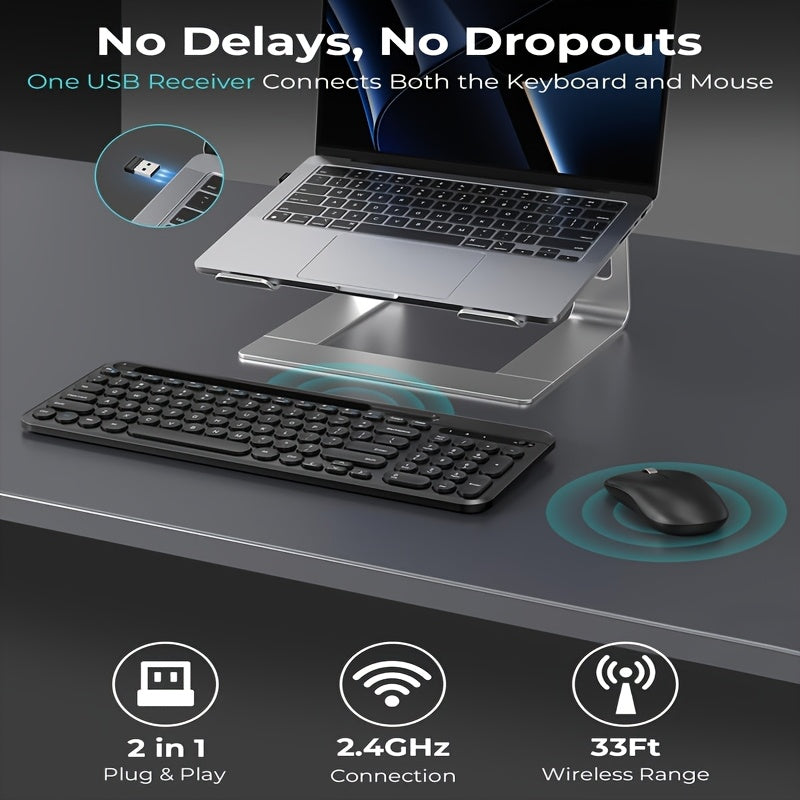 cimetech Wireless Keyboard and Mouse Combo, 2.4G Quiet Computer Keyboard with Tablet Phone Holder, Silent Optical Mouse, Automatic Power Saving Function, for PC Laptop Windows Mac