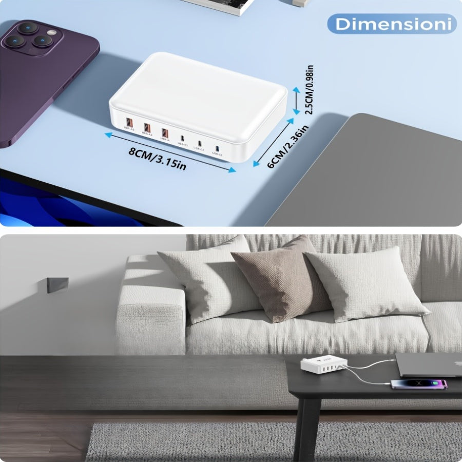 1Pce AU Plug 6-IN-1 2025 New Charger USB C Charger Block Thin Flat 100W 6-Port Wall Charger 1pc Type C Fast Charger Cube, PD&QC Wall Plug Power Adapter Compatible for iPhone 16/16 Pro/15/15 Pro/14/13, iPad, AirPods, iWatch, Samsung