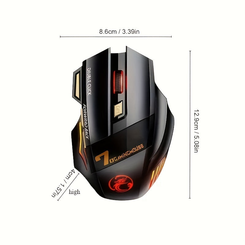 ELFO LARANJA Rechargeable Wireless Gaming Mouse with 7-Color RGB Backlight, Silent Ergonomic Design for PC and Laptop, Adjustable DPI, USB Charging, Durable & Noiseless Clicks, Gaming Accessories | Ergonomic Gaming Mouse | Gamer Aesthetic