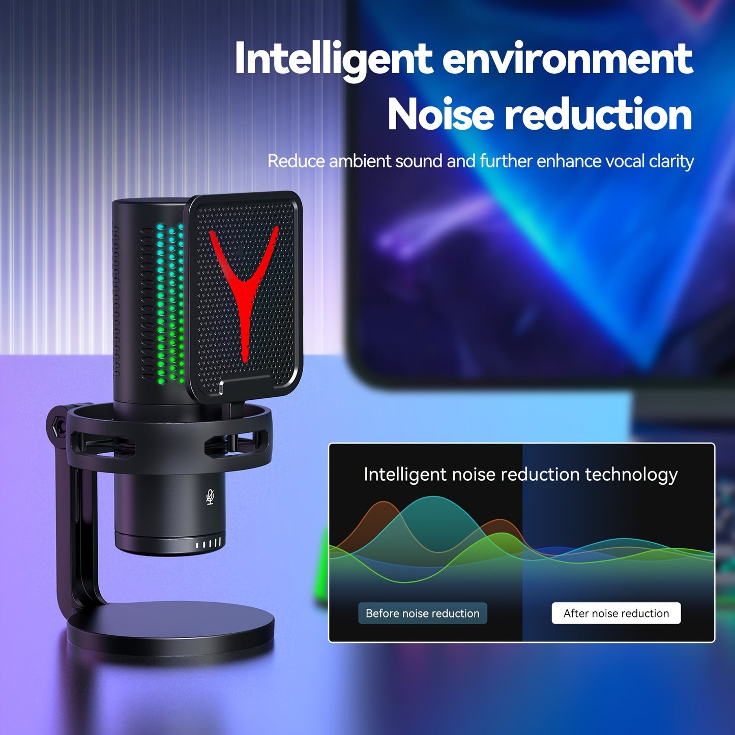 Professional USB Microphone for Recording, Live Streaming & Gaming - Noise Cancelling, Volume Control, Compatible with PCs, Laptops & Smartphones