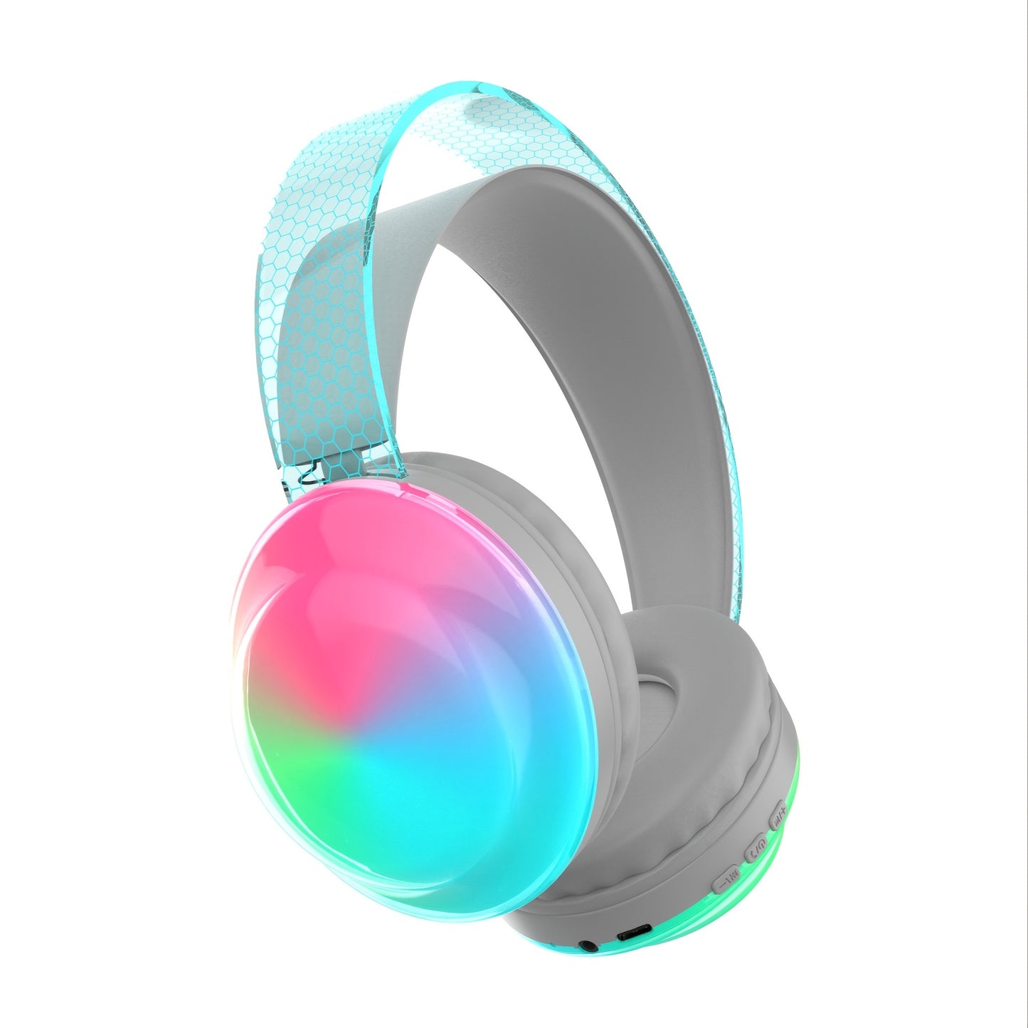 Lightweight Headphone Wireless 5.3 + EDR, Wireless Headphones Over Ear, Multicolor LED Lights Wireless Headphone with Mic, Lightweight Headset for Home Office Cellphone PC