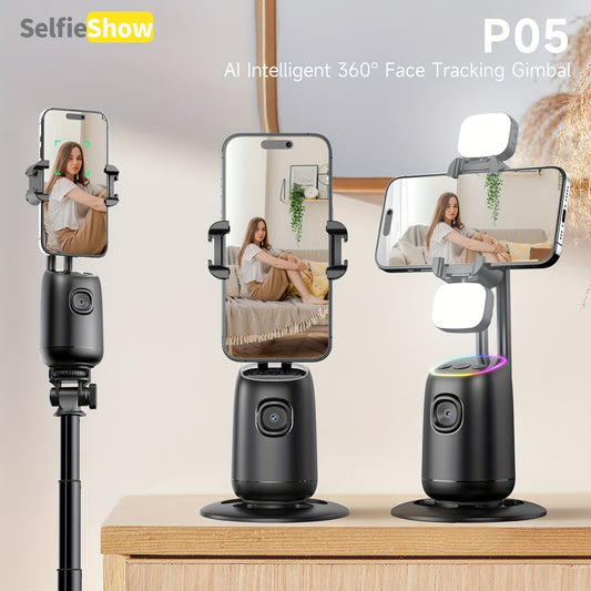 AI Intelligent Dual Cold Shoe Interface 360°Face Tracking Gimbal. Suitable for all kinds of Apple phones, for SamSung and other smart phones. Christmas gifts, Halloween gifts, birthday gifts, photography and video equipment, travel equipment, outdoor equ