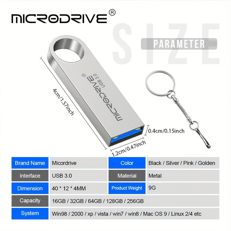 MicroDrive E9 3.0 High-Speed USB Flash Drive - 16GB, 32GB, 64GB, 128GB Metal Flash Drive with Metal Shell & Sand Art Design, 4K Ultra HD Video Support, USB-C & Micro USB Ports for PC, Laptop, Smartphone, Tablets, Multifunctional Data Storage, Versatile C