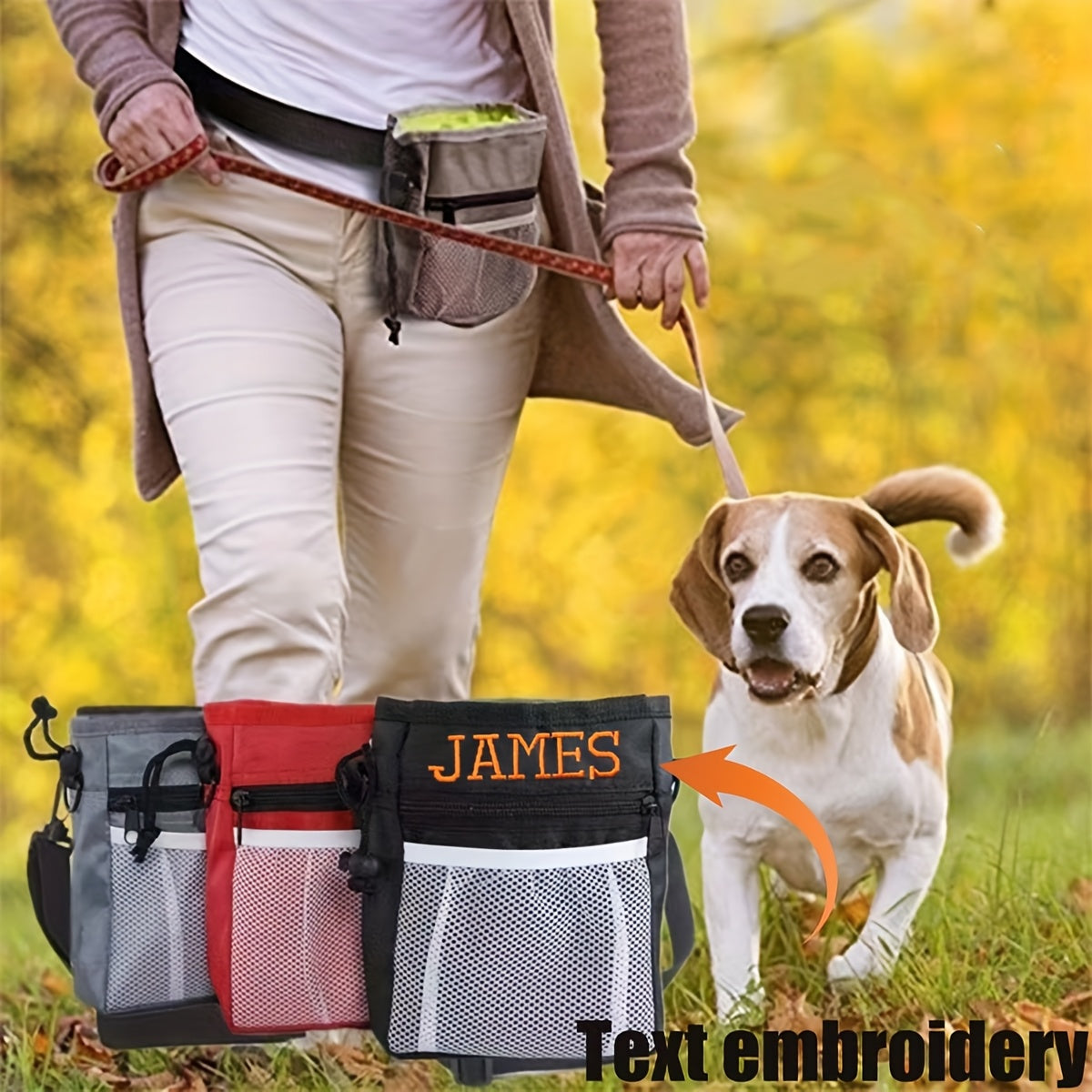 1pc Custom Dog Training Waist Bag with Embroidered Name - Durable Fabric, Multi-Functional Outdoor Pet Snack Pouch for Walking & Feeding, Adjustable Strap, Mesh Side Pockets, Available in Black, Red, Pink