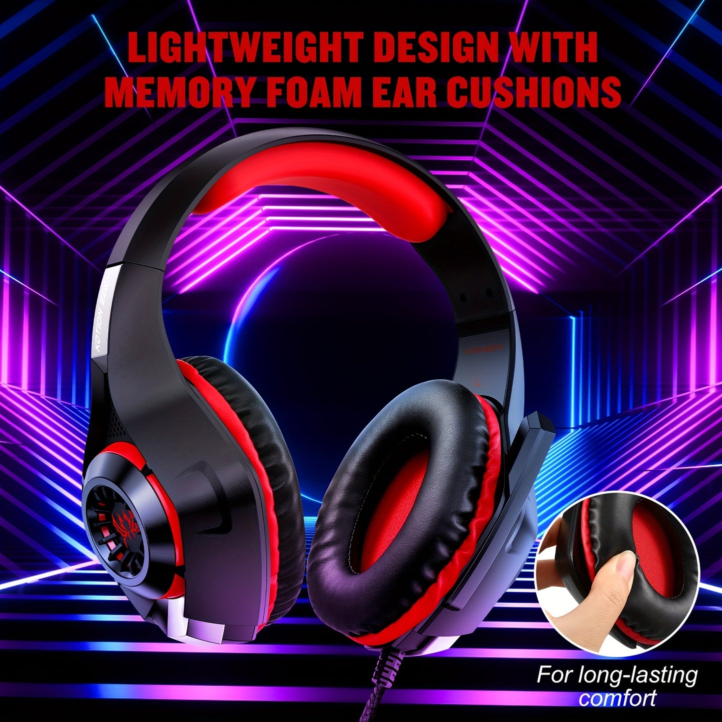 GS400 Gaming Headset for PS4, PC, Xbox One, PS5 Controller - Noise Cancelling Over-Ear Headphones with Mic, LED Light, Surround Bass, Soft Memory Earmuffs, Black with Blue Accents, PC Gaming Headset
