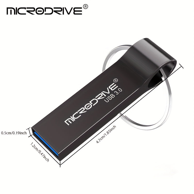 MicroDrive 3.0 USB High-Speed Flash Drive with Keychain - 16GB/32GB/64GB/128GB, Compact Metal Design & Key Ring for Laptop, Tablet, Car Audio, Multi-Functional Data Companion, Laptop Accessory, Sleek Metallic Finish, Durable Construction