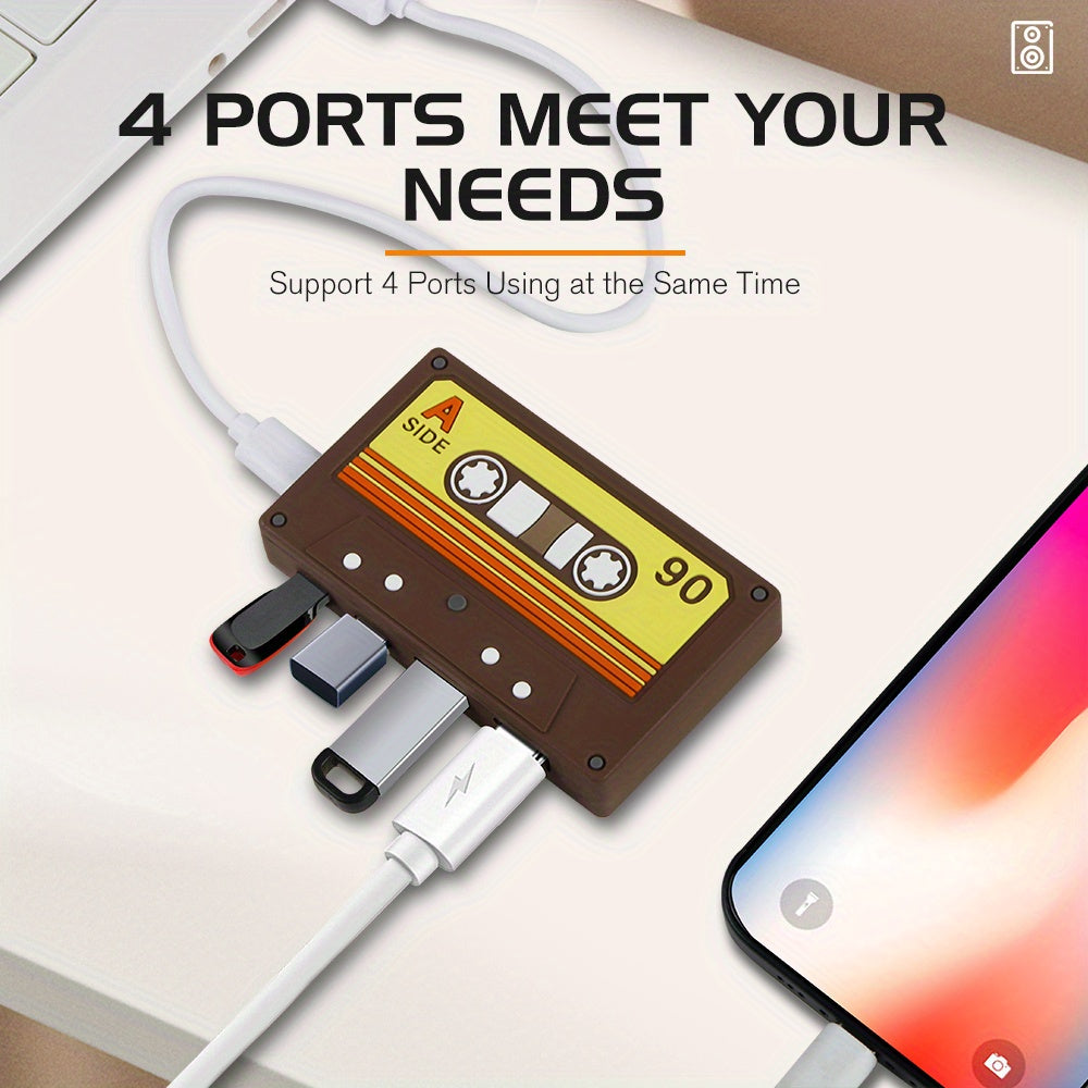 Creative Tape-Shaped USB Hub, a Cute Desktop Ornament with a Multifunctional 4-Port Hub, Plug And Play Without Drivers, Perfect for Expanding Your Computer And Phone Accessories.