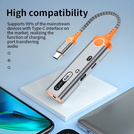 3-in-1 Type C to USB-C/3.5mm Headphone Adapter, 60W Fast Charging & 3.5mm Audio Adapter, 3-in-1 USB-C to Aux Converter, Compatible with iPhone 16/15 and Galaxy S24/S23