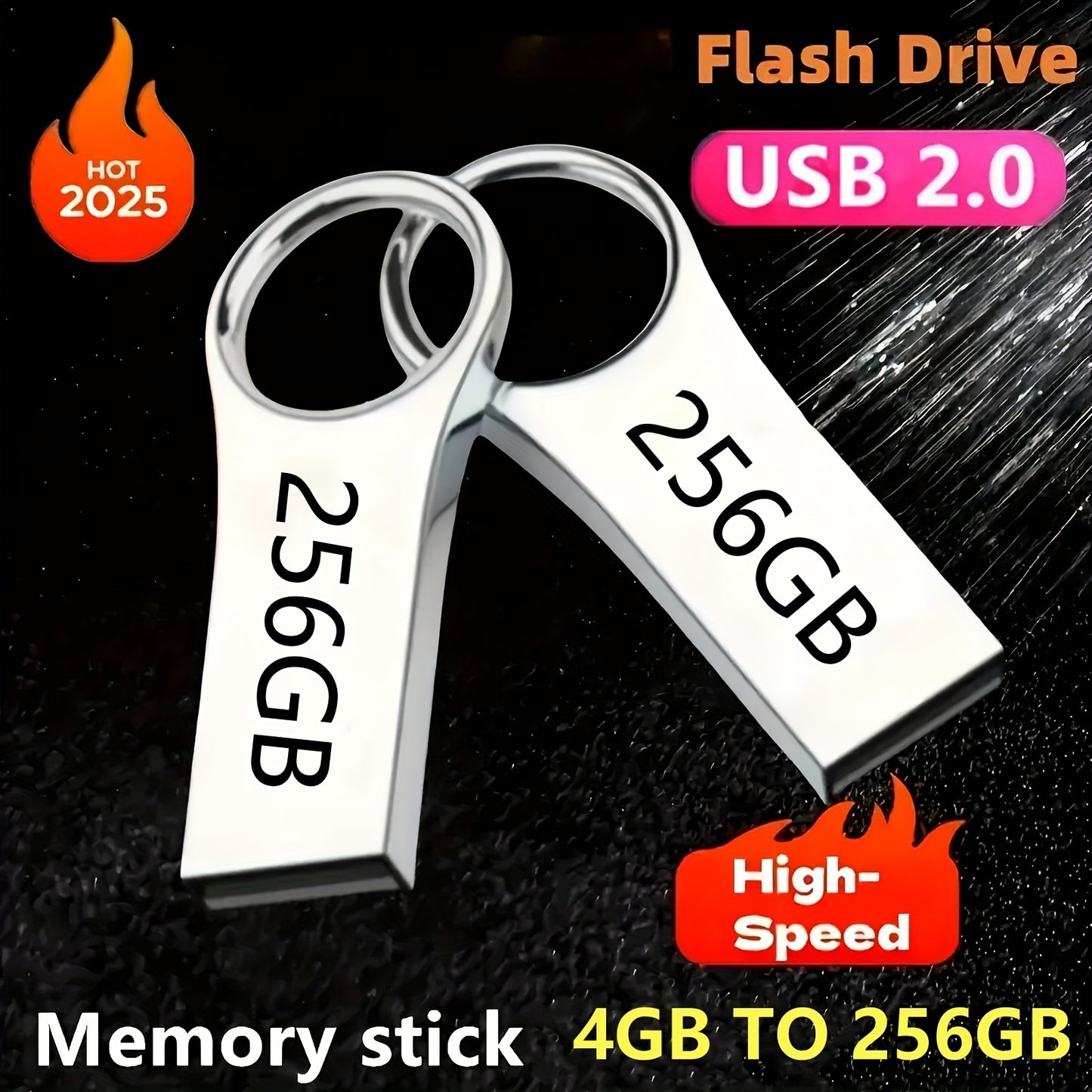 Durable metal USB 2.0 flash drive 4GB/16GB/64GB/128GB/256GB high-speed memory stick for photo, video, and data transfer, compatible with computers, smart TVs, and car audio systems, data transfer equipment | modern aesthetics | high-speed performance