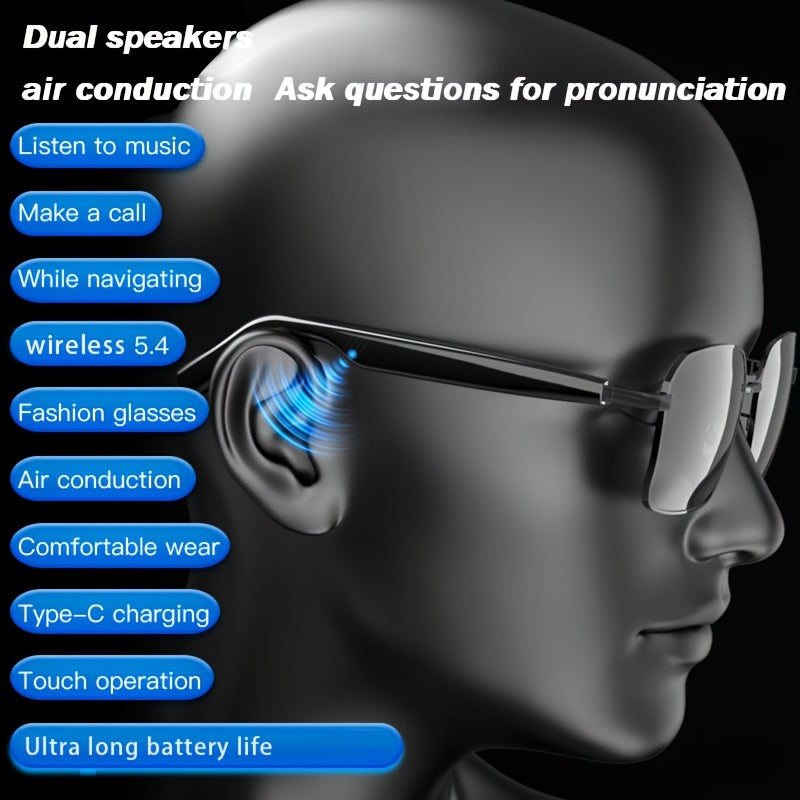 SG-12 PRO Smart Wireless Glasses Headphones, Wireless Bone Conduction Sports Glasses with Open Stereo Sound, Ultra-Clear Calling, Ultra-Long Battery Life, Foldable Business Glasses, Memory Titanium Alloy Nose Pad, Compatible with All Phone Models, Wirele