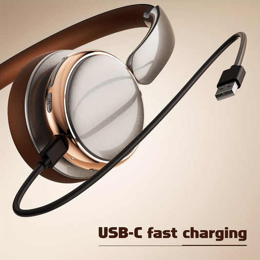 LIFEBEE Comfort Wireless Over-Ear Headphones for Men & Women - Sleek Brown & Gray, HD Voice Assistance, Deep Bass, Active Noise Cancelling, USB Type-C Charging, Ideal for Travel, Home, Office, Gym
