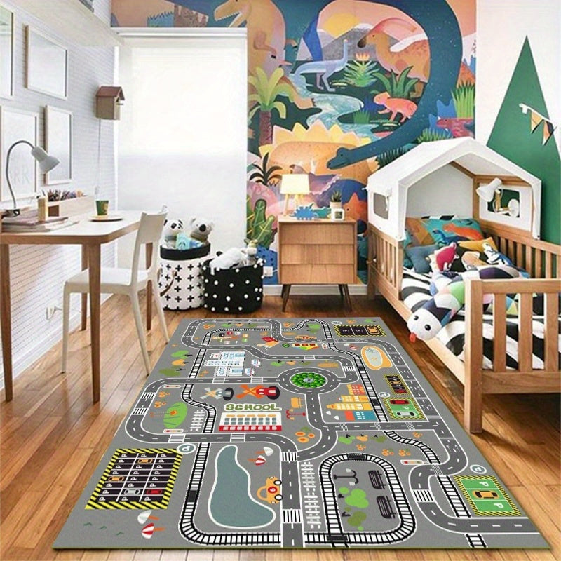 1pc 800g/m² Car Game Mat - 0.6cm Thick Non-Slip Road Rug, Suitable for Youngsters Bedroom/Gaming Room City Map Design, Machine Washable, Educational Traffic Learning for Ages 3-8 Years Old, 120x160cm Large