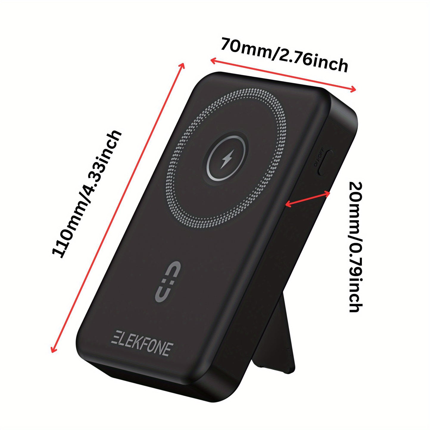 Magnetic Wireless Power Bank 10000mAh, Built-in Cables and Foldable Kickstand, Compact Design for Phones, Tablets and More