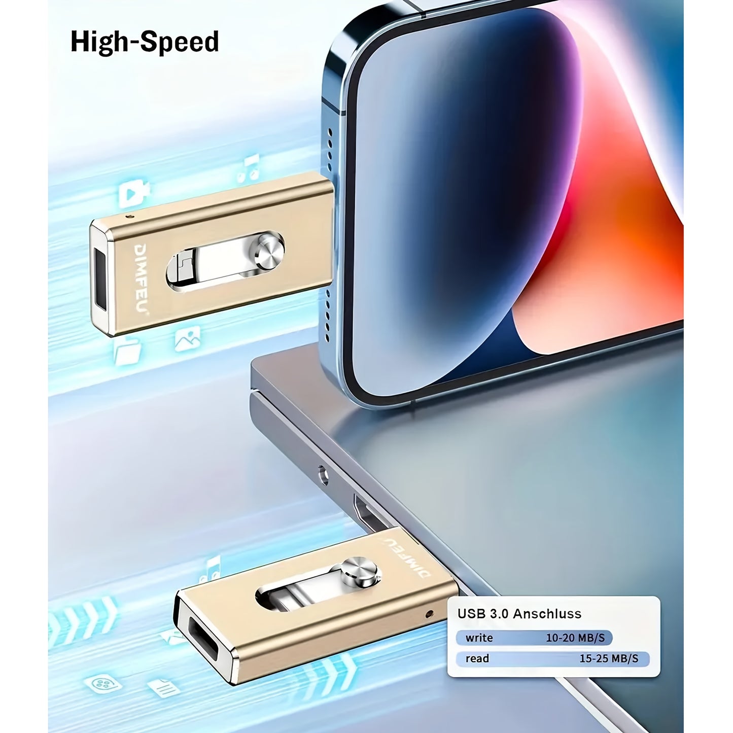 256GB Flash Drive Intended for iPhone, 128GB 64GB 32GB Memory Stick Storage Files Photos Videos Backup, Compatible with iPhone iPad Android PC, Plug and Play