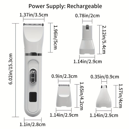 1set 4 In 1 Dog Grooming Kit, Electric Pet Hair Trimmer, Low Noise Pet Shaver, USB Rechargeable Pet Clippers For Small Medium Dogs