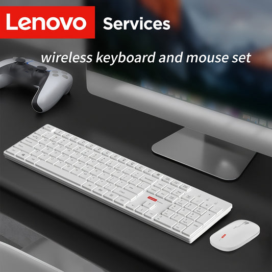For Lenovo Wireless Keyboard and Mouse Set Business Office Keyboard and Mouse Set Home Desktop Laptop Tablet Universal Keyboard and Mouse Set 105-Key Lightweight Durable Simple and Fashionable Dual Mode Wireless Connection 2.4G+ Wireless Link