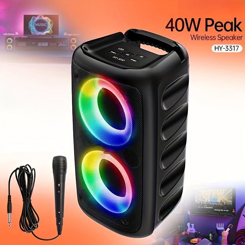 40W Peak Wireless Speaker - Large Outdoor Stereo with RGB Lights, TWS, Subwoofer, TF Card Support (Card Not Included), AUX/Wireless Compatibility, USB Rechargeable, Ideal for Parties & Events, Outdoor Subwoofer| RGB Lighting| USB Rechargeable