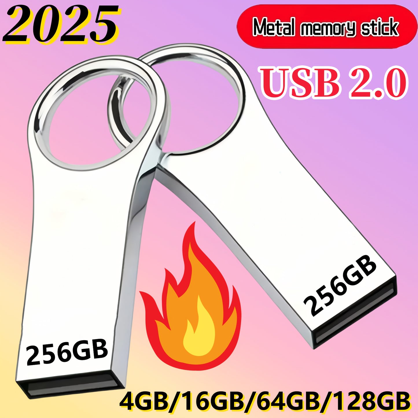 Durable metal USB 2.0 flash drive 4GB/16GB/64GB/128GB/256GB high-speed memory stick for photo, video, and data transfer, compatible with computers, smart TVs, and car audio systems, data transfer equipment | modern aesthetics | high-speed performance