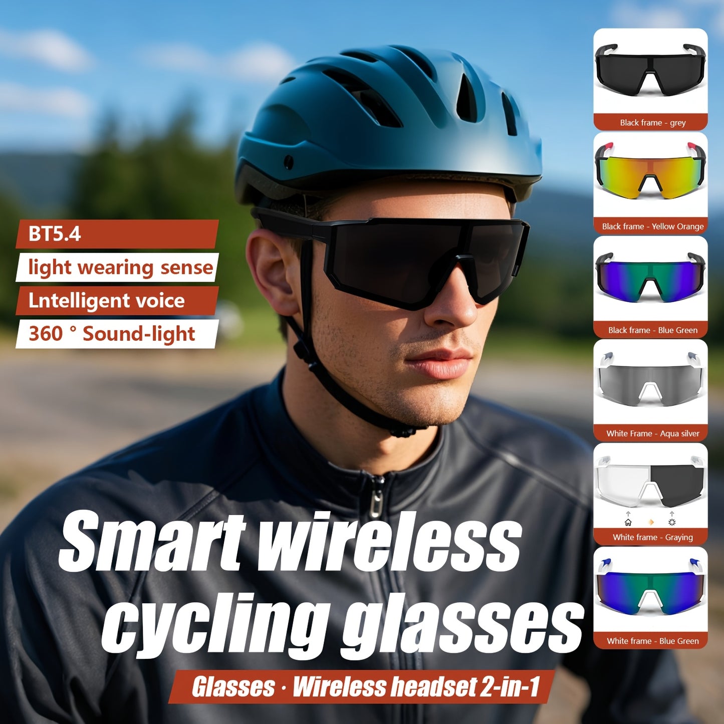Unisex Smart Casual Glasses Smart Wireless Glasses, Smart Wireless Audio Glasses, Suitable for Men And Women, Sports/Outdoors with Protection, Cycling, Driving, Fishing, Running