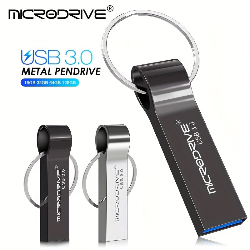 MicroDrive 3.0 USB High-Speed Flash Drive with Keychain - 16GB/32GB/64GB/128GB, Compact Metal Design & Key Ring for Laptop, Tablet, Car Audio, Multi-Functional Data Companion, Laptop Accessory, Sleek Metallic Finish, Durable Construction
