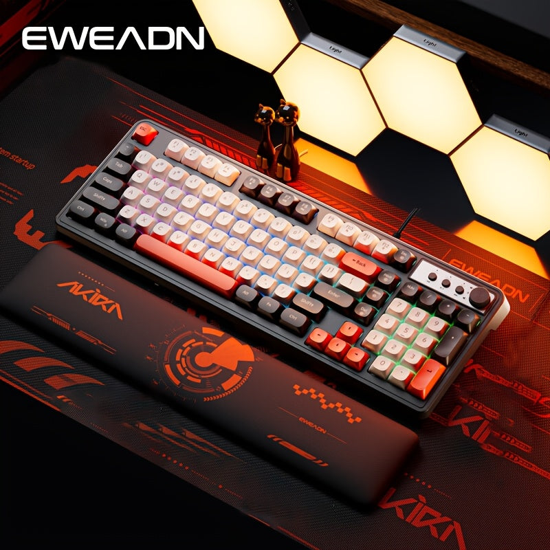EWEADN Gaming Keyboard wired-rainbow Backlit, Portable black Keyboard Office-98 Keys, Computer External Keyboards Ergonomic design, with Multimedia knob, Ball keycaps, for gamers and Office, Compatible with Windows/Laptop Gaming peripherals