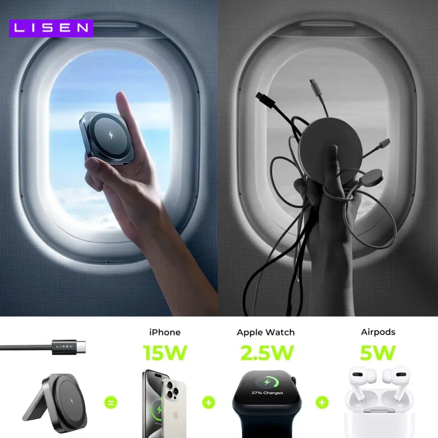 Multi functional and convenient wireless charger, [LISEN]Travel Charger Wireless for iPhone Charging Station, Watch earphone Magnetic Accessories, 2025 Cell Phone Wireless Chargers