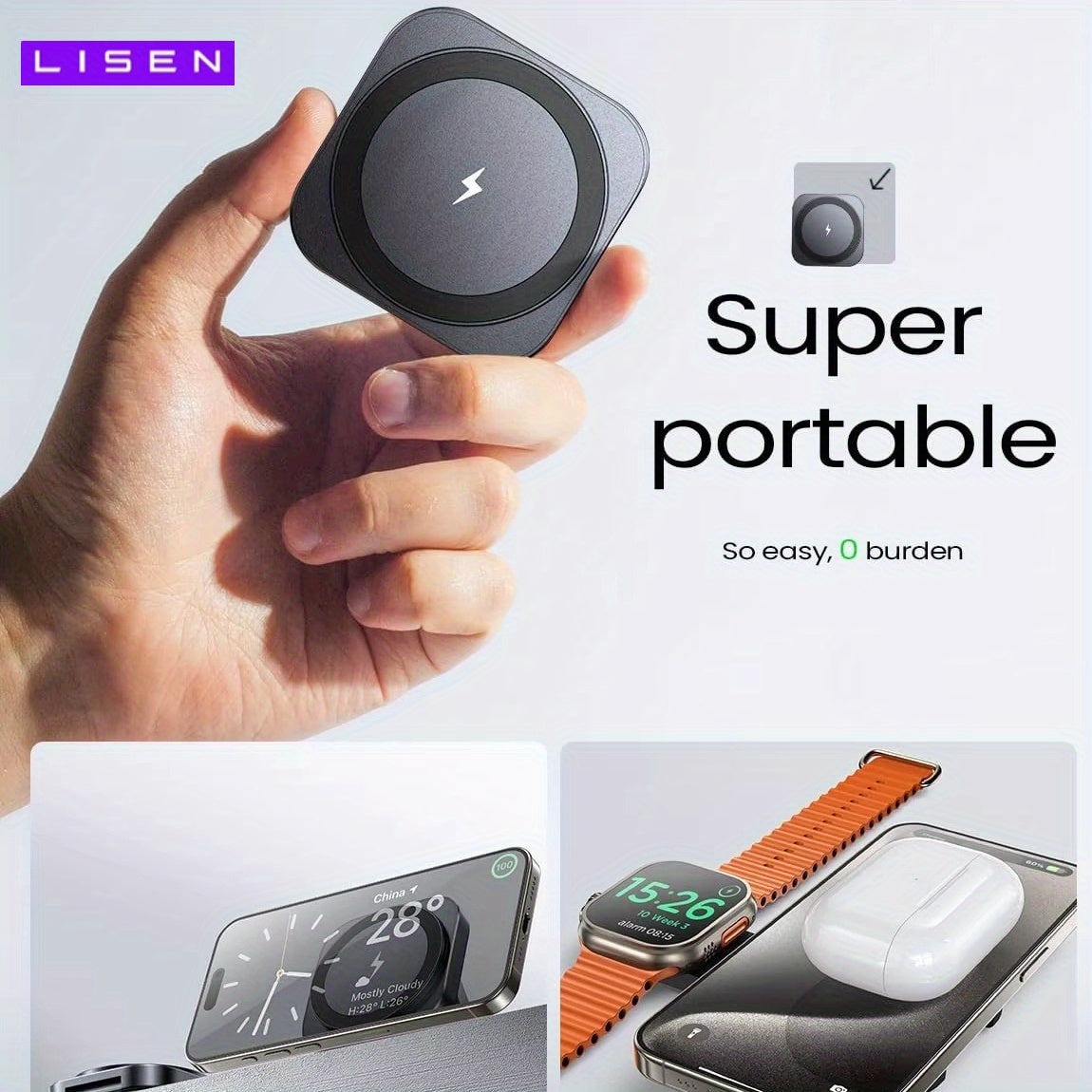 Multi functional and convenient wireless charger, [LISEN]Travel Charger Wireless for iPhone Charging Station, Watch earphone Magnetic Accessories, 2025 Cell Phone Wireless Chargers