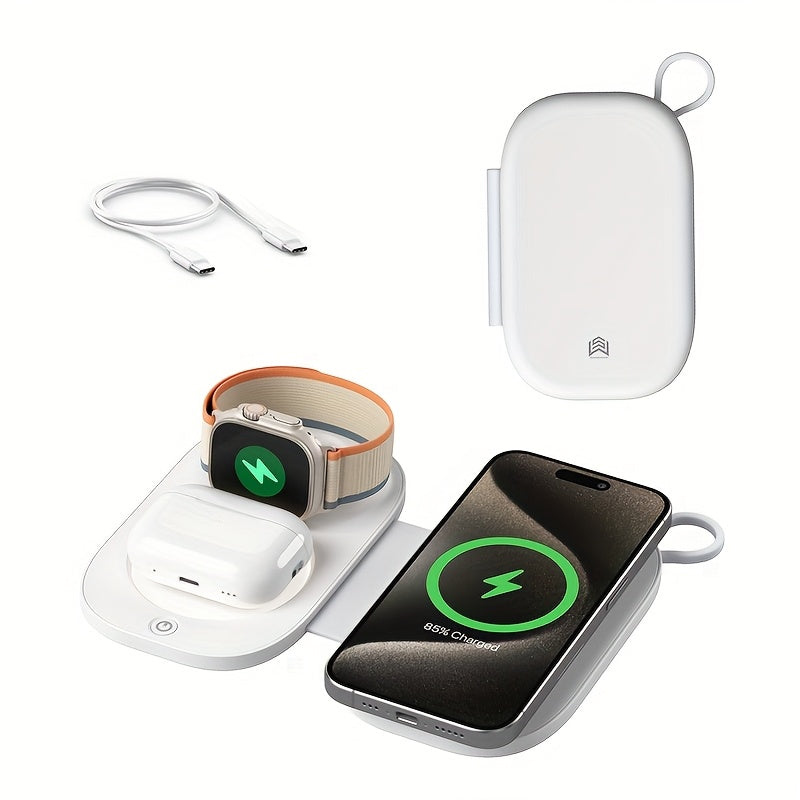 Portable Wireless Charger 3in1 Magnetic Foldable, 3-in-1 Fast Charging Station for iPhone 16 15 14 13 12, iWatch 10 9 8 7 6 5 4 3 2 SE, 4 3 2 Pro with Night Light