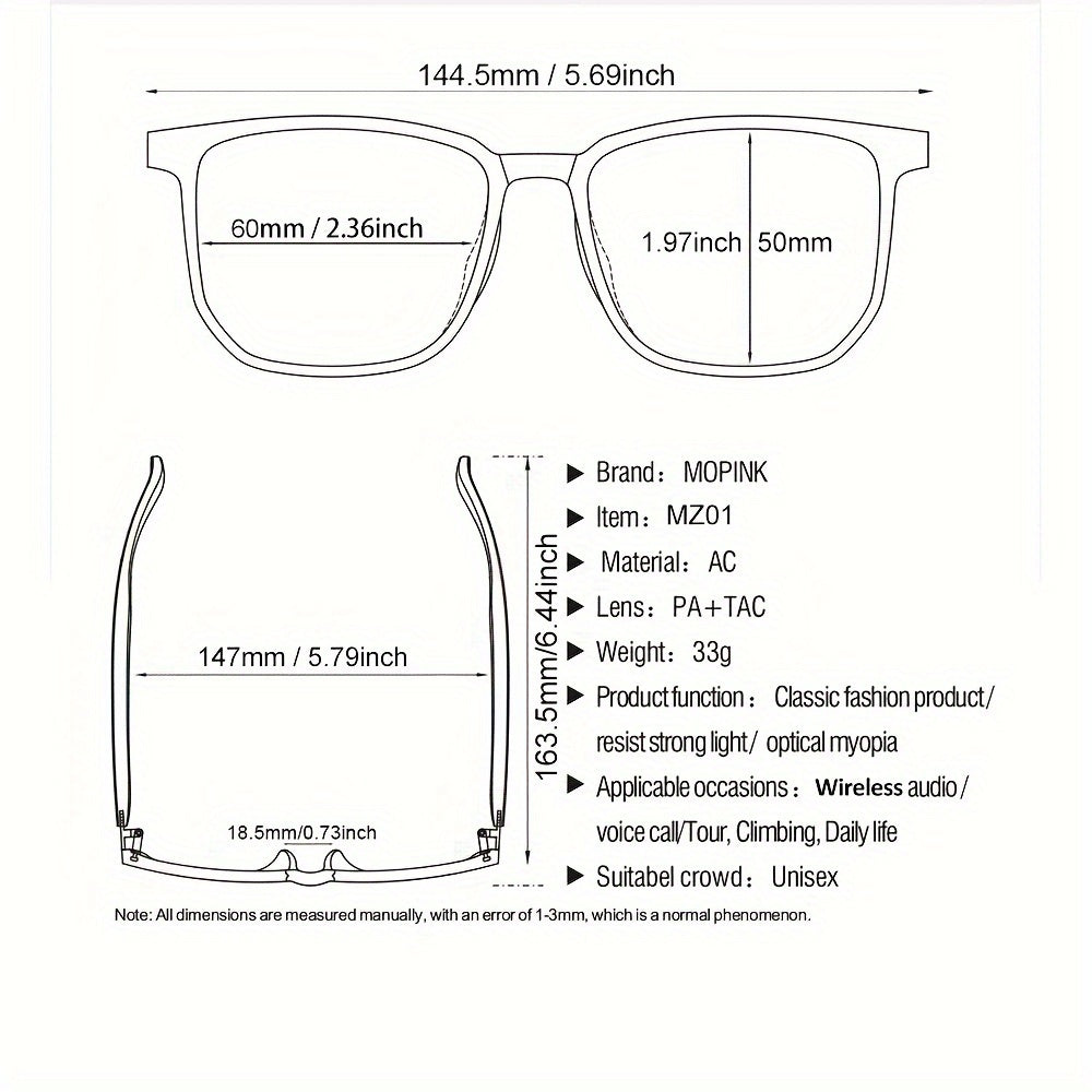 MOPINK Wireless for Smart Fashion with Touch Control, Polarized, IP5 Audio for iOS & for Android - Music & Call Compatible, Long Battery Life, Lightweight