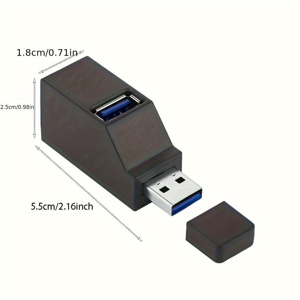 3-Port USB 3.0 Hub Adapter Extender for Laptops - High-Speed Mini Splitter Box with Card Reader, Black, Compact Design for PC and U Disk Connectivity, Laptop Accessories | Portable Storage Solution | Multidevice Compatibility